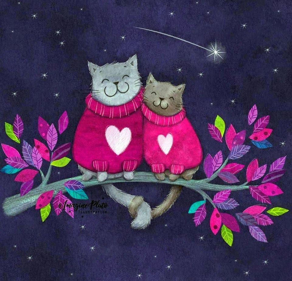 image of two cats sitting on a tree branch